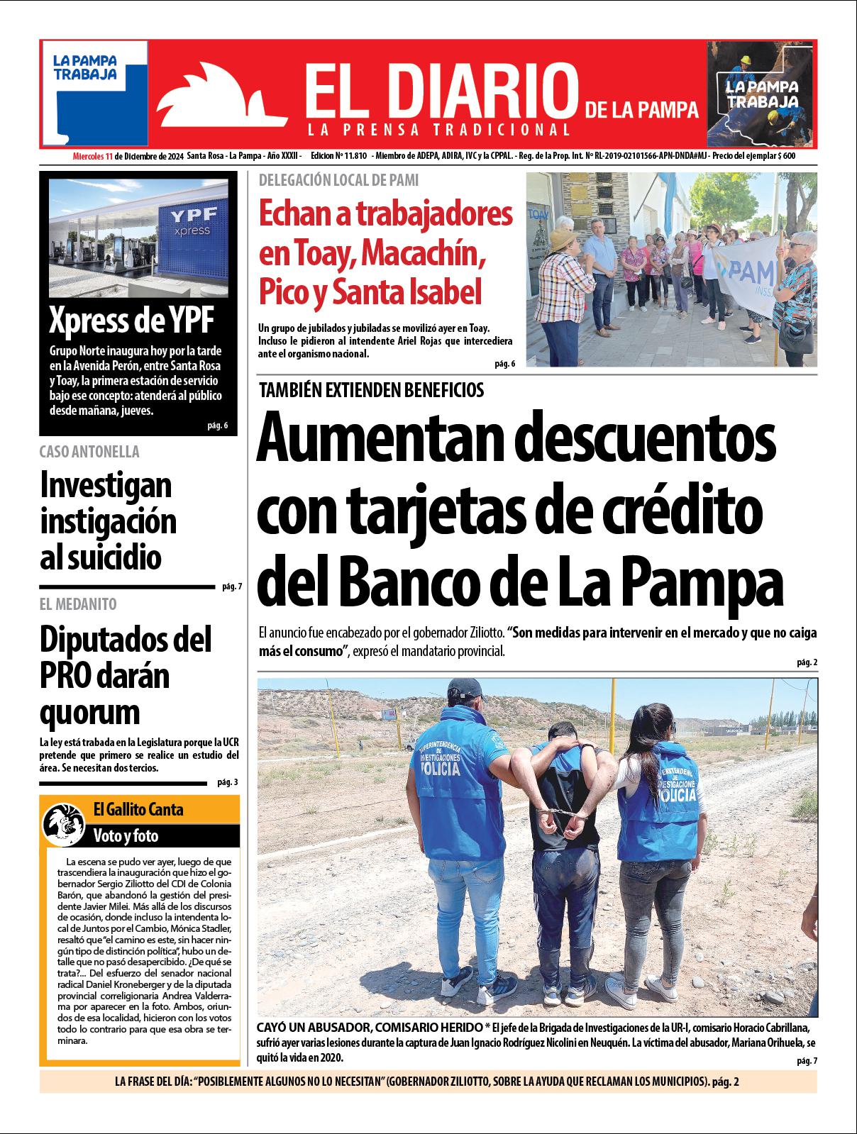 Tapa de El Diario en papel  mieacutercoles 11 de diciembre de 2024